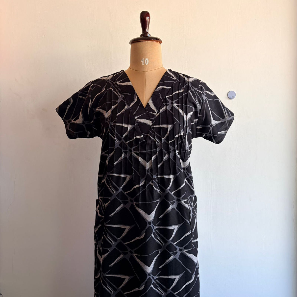 Black Printed Printed V-Neck Alfine 60 Inch Length Churidar Cut Nighty | Free Size | Chest Width 44″| Length 60″