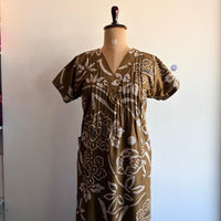 Olive Green Floral Printed Printed V-Neck Alfine 60 Inch Length Churidar Cut Nighty | Free Size | Chest Width 44″| Length 60″