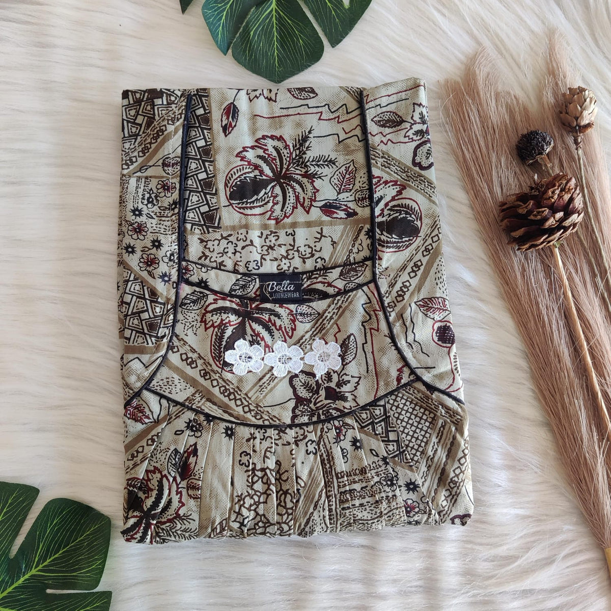 Pastel Green Printed Premium Cotton Three Flower Nighty |Free Size | Chest Width 44"| Length 54"-55"