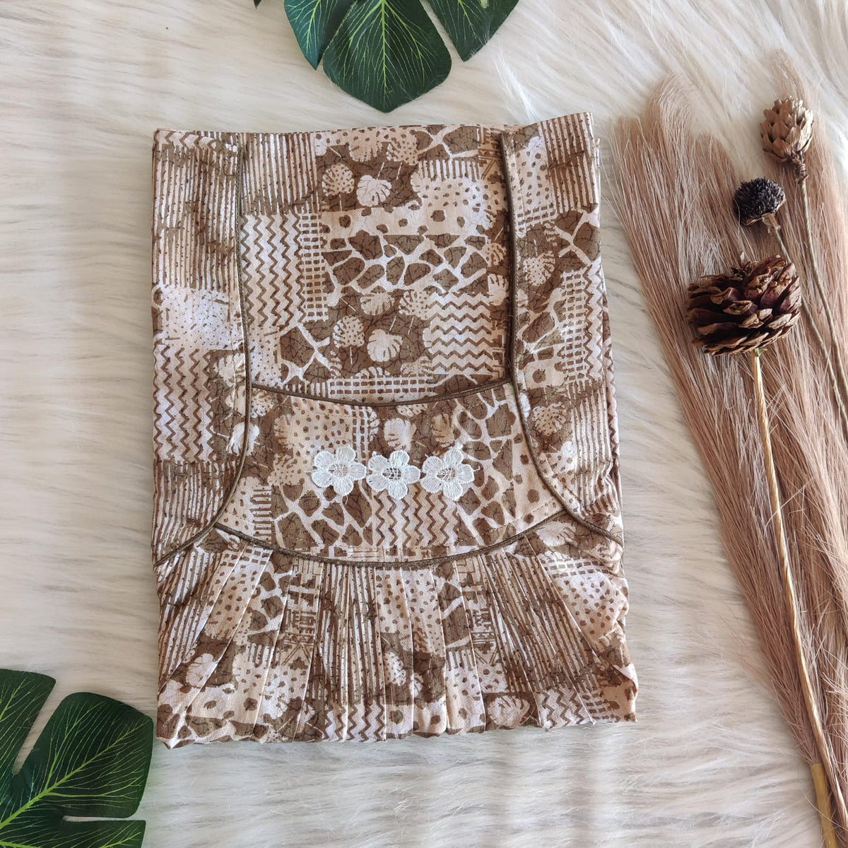 Green And Cream Printed Premium Cotton Three Flower Nighty |Free Size | Chest Width 44"| Length 54"-55"