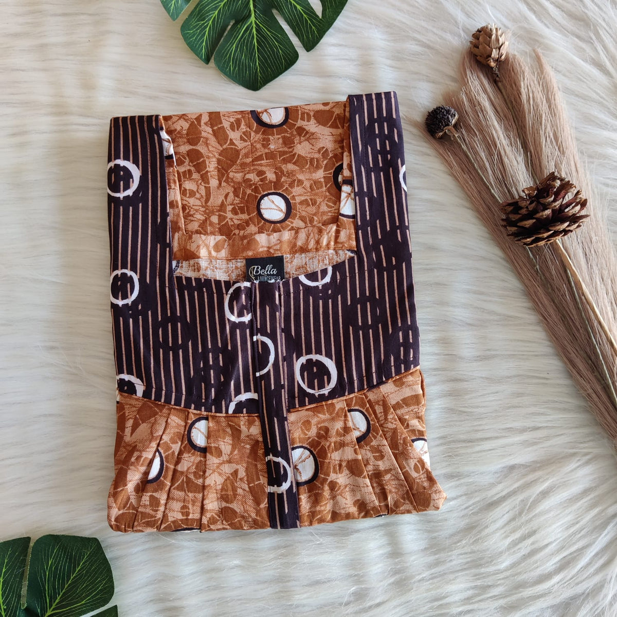 Dark And Pale Brown Premium Cotton Square Neck Pleated Nighty | Free Size | Chest Width 44″| Length 55″-56″