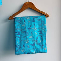 Aqua Blue Printed Pure Cotton Shirt Pyjama Set | Free Size