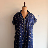 Navy-Blue Bandhani Printed Alfine Full Open Long Polo Shirt Dress | Side Pocket | Free Size | Chest Width 44″| Length 44″