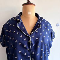 Navy-Blue Bandhani Printed Alfine Full Open Long Polo Shirt Dress | Side Pocket | Free Size | Chest Width 44″| Length 44″