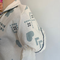 Green Printed Cream Khadi Cotton Full Open Long Polo Shirt Dress | Side Pocket | Free Size | Chest Width 44″| Length 44″