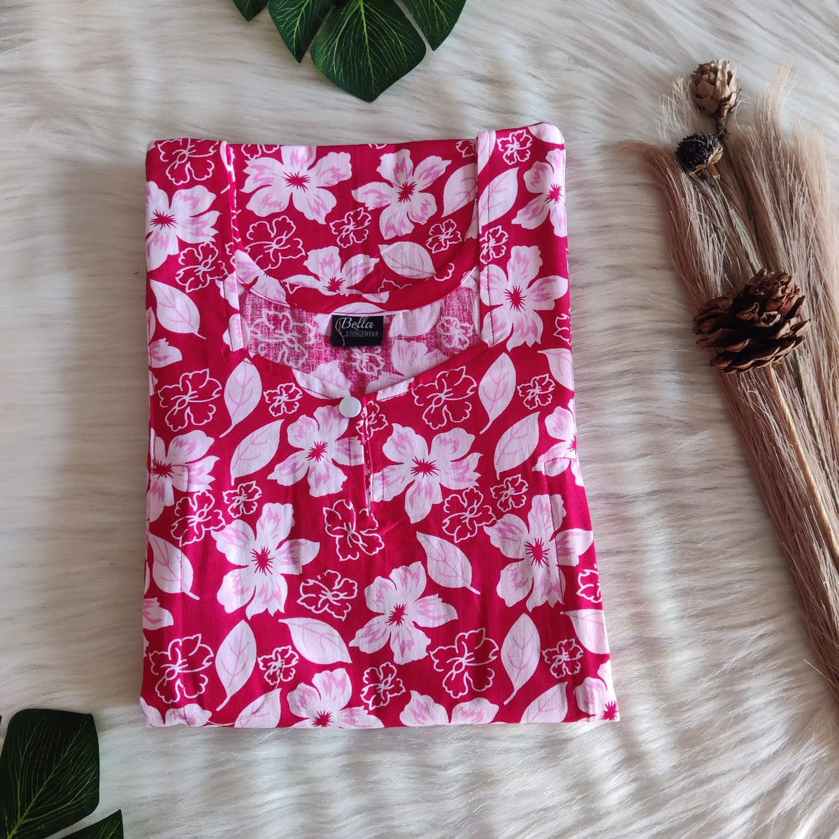 Pink Floral Printed Premium Cotton Aline Cut Vertical Zip Feeding Nighty | Free Size | Chest Width 44″| Length 54″-56″