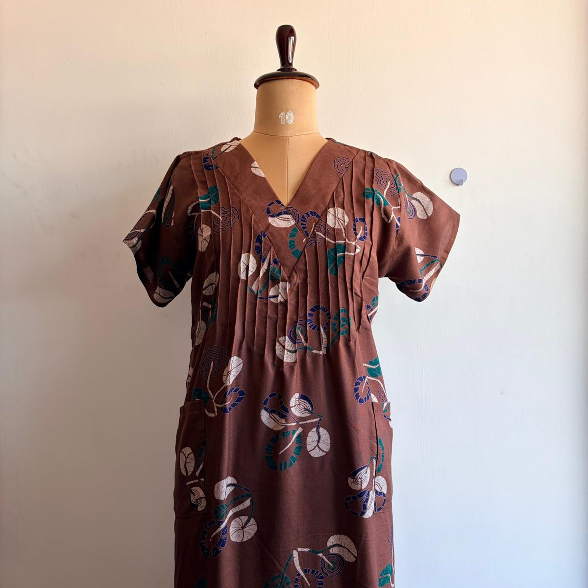 Coffee Brown Printed V-Neck Alfine Churidar Cut Nighty | Free Size | Chest Width 44″| Length 56″