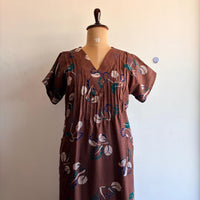 Coffee Brown Printed V-Neck Alfine Churidar Cut Nighty | Free Size | Chest Width 44″| Length 56″