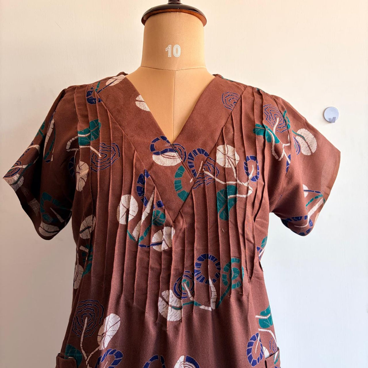 Coffee Brown Printed V-Neck Alfine Churidar Cut Nighty | Free Size | Chest Width 44″| Length 56″