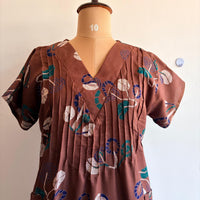 Coffee Brown Printed V-Neck Alfine Churidar Cut Nighty | Free Size | Chest Width 44″| Length 56″