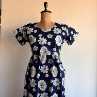 Navy- Blue Printed White Floral Premium Cotton Buttonless Zipless Short Maternity Nighty | Free Size | Chest Width 44″| Length 46″