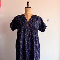 Navy- Blue And Brown Floral Printed V-Neck Alfine Churidar Cut Nighty | Free Size | Chest Width 44″| Length 56″