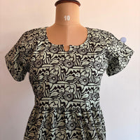 Pastel Green And Black Floral Printed Premium Cotton Buttonless Zipless Short Maternity Nighty | Free Size | Chest Width 44″| Length 46″