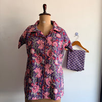 Violet Floral Printed Kantha Cotton Shirt Pyjama Set | Free Size |