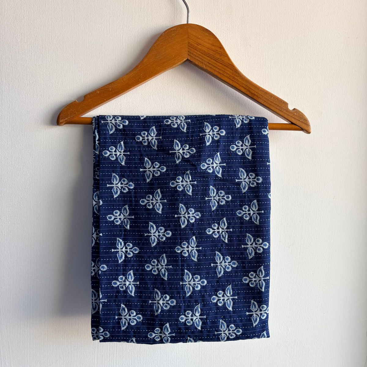 Navy-Blue Floral Printed Kantha Cotton Shirt Pyjama Set | Free Size |