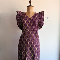 Wine Floral Kantha Cotton Ruffle Sleeve Short Maternity Gown | Free Size | Chest Width 44″| Length 44″