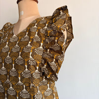 Olive Green Kantha Cotton Ruffle Sleeve Short Maternity Gown | Free Size | Chest Width 44″| Length 44″