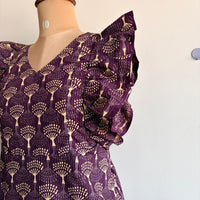 Wine Floral Kantha Cotton Ruffle Sleeve Short Maternity Gown | Free Size | Chest Width 44″| Length 44″