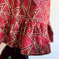 Maroon Kantha Cotton Ruffle Sleeve Short Maternity Gown | Free Size | Chest Width 44″| Length 44″