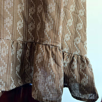 Coffee Brown Kantha Cotton Ruffle Sleeve Short Maternity Gown | Free Size | Chest Width 44″| Length 44″