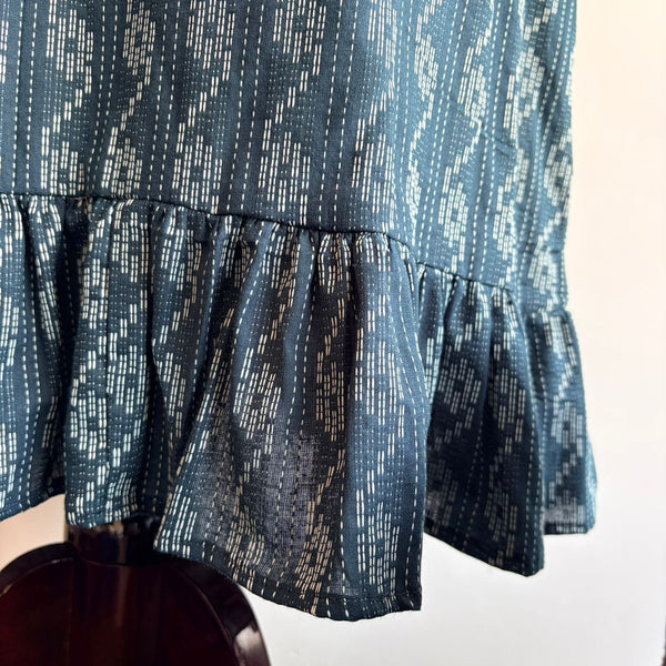 Teal Blue Kantha Cotton Ruffle Sleeve Short Maternity Gown | Free Size | Chest Width 44″| Length 44″