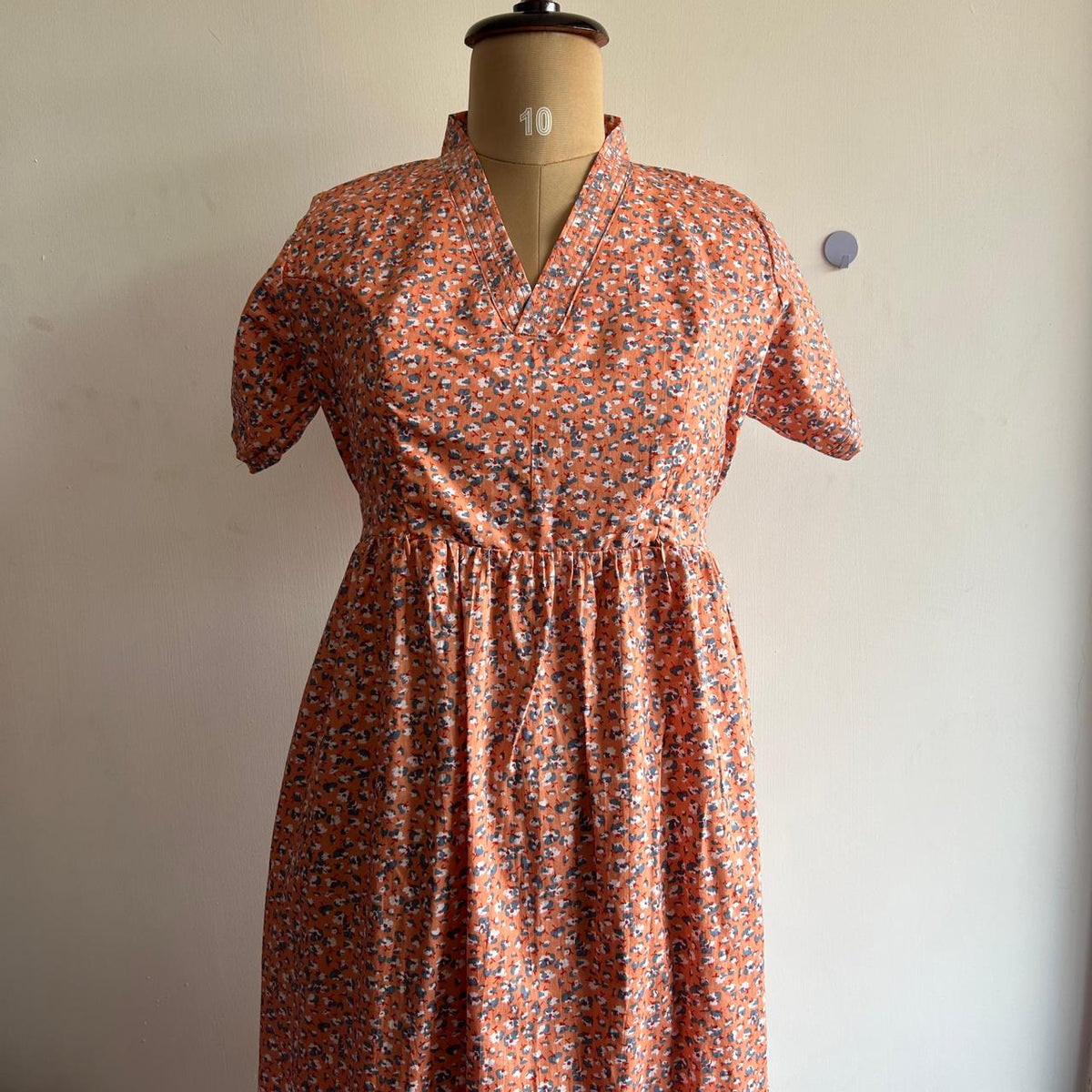 Orange Floral Printed Premium Cotton V Collar Neck Short Maternity Gown | Free Size |