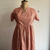 Orange Floral Printed Premium Cotton V Collar Neck Short Maternity Gown | Free Size |
