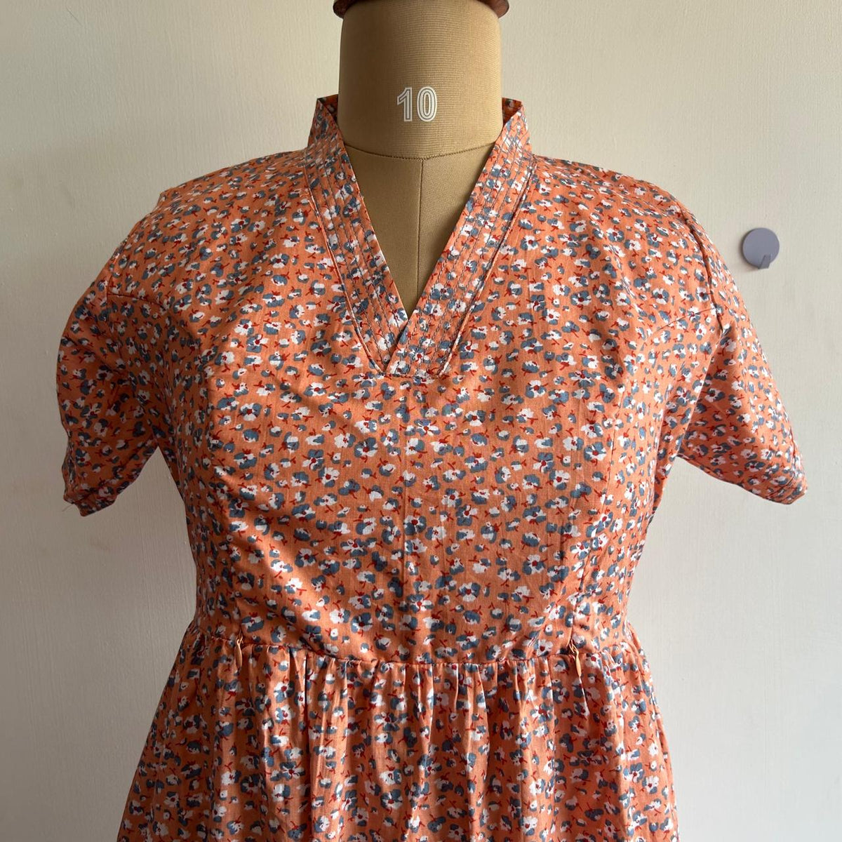 Orange Floral Printed Premium Cotton V Collar Neck Short Maternity Gown | Free Size |