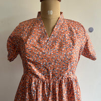 Orange Floral Printed Premium Cotton V Collar Neck Short Maternity Gown | Free Size |