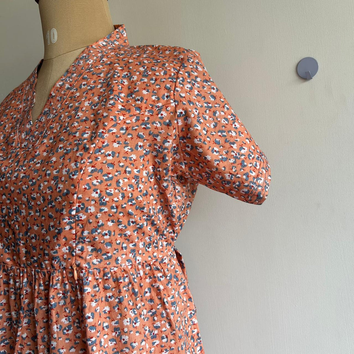 Orange Floral Printed Premium Cotton V Collar Neck Short Maternity Gown | Free Size |