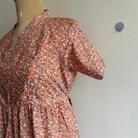 Orange Floral Printed Premium Cotton V Collar Neck Short Maternity Gown | Free Size |