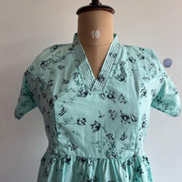 Pastel Green Floral Printed Premium Cotton V Collar Neck Short Maternity Gown | Free Size |