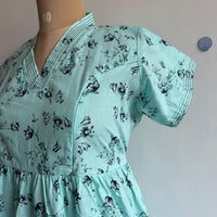 Pastel Green Floral Printed Premium Cotton V Collar Neck Short Maternity Gown | Free Size |