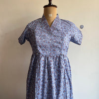 Blue Floral Printed Premium Cotton V Collar Neck Short Maternity Gown | Free Size |