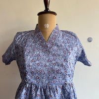 Blue Floral Printed Premium Cotton V Collar Neck Short Maternity Gown | Free Size |