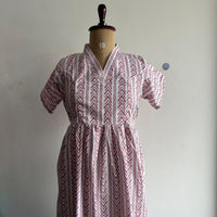 White And Mauve Printed Premium Cotton V Collar Neck Short Maternity Gown | Free Size |