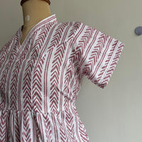 White And Mauve Printed Premium Cotton V Collar Neck Short Maternity Gown | Free Size |