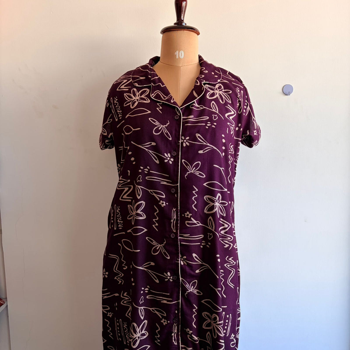 Wine Printed Alpine Full Open Long Polo Shirt Dress | Side Pocket | Free Size | Chest Width 44″| Length 44″