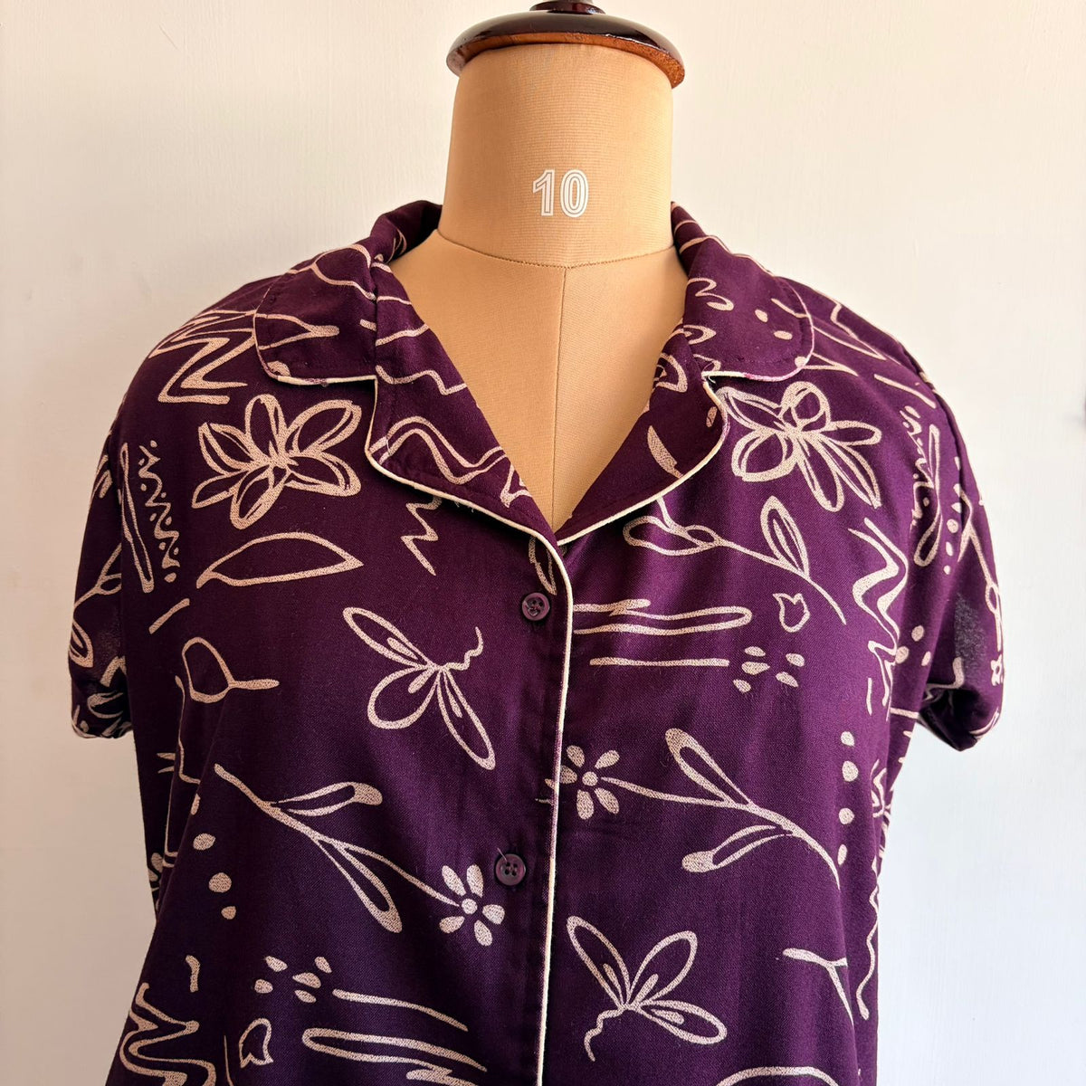 Wine Printed Alpine Full Open Long Polo Shirt Dress | Side Pocket | Free Size | Chest Width 44″| Length 44″