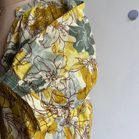 Yellow Floral Printed Kantha Cotton Short Feeding Top With Centre Long Zip And Puff Sleeve | Free Size |