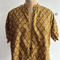 Brown Floral Printed Kantha Cotton Short Feeding Top With Centre Long Zip And Puff Sleeve | Free Size |