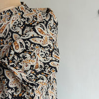 Black Kalamkari Printed Kantha Cotton Short Feeding Top With Centre Long Zip And Puff Sleeve | Free Size |