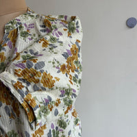 White Floral Printed Kantha Cotton Short Feeding Top With Centre Long Zip And Puff Sleeve | Free Size |