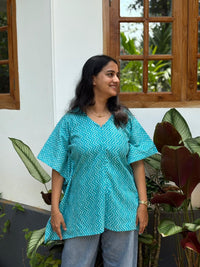 Blue Printed Kantha Cotton Short Feeding Kaftan | Free Size |