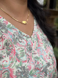 Peach And White Printed Kantha Cotton Short Feeding Kaftan | Free Size |