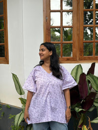 Purple Floral Printed  Cotton Short Feeding Kaftan | Free Size |