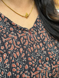 Black Printed Kantha Cotton Short Feeding Kaftan | Free Size |