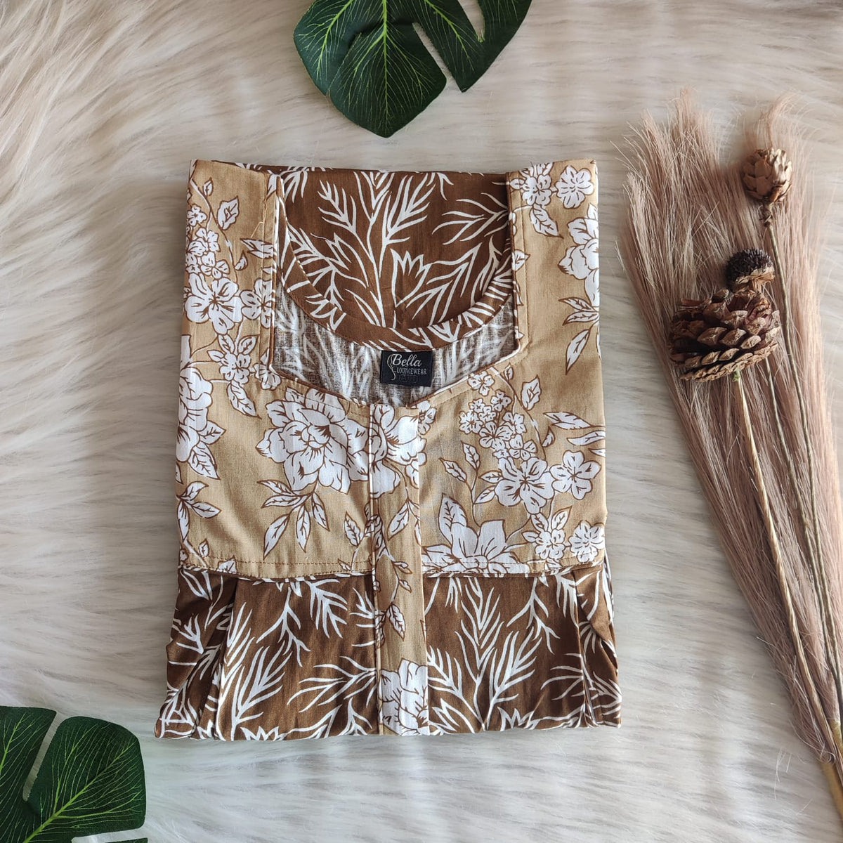 Pale And Dark Olive Green Printed Premium Cotton Pleated Vertical Zip Feeding Nighty | Free Size | Chest Width 44″| Length 54″-56″