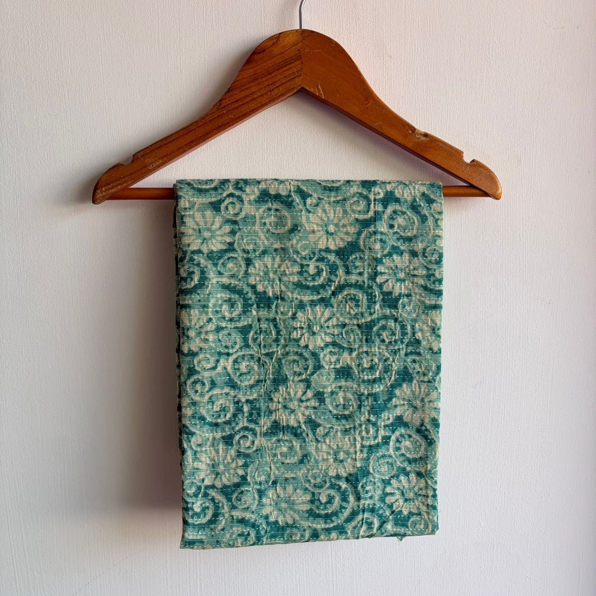 Green Floral Printed Kantha Cotton Kaftan Loungewear Pyjama Set | Free Size |