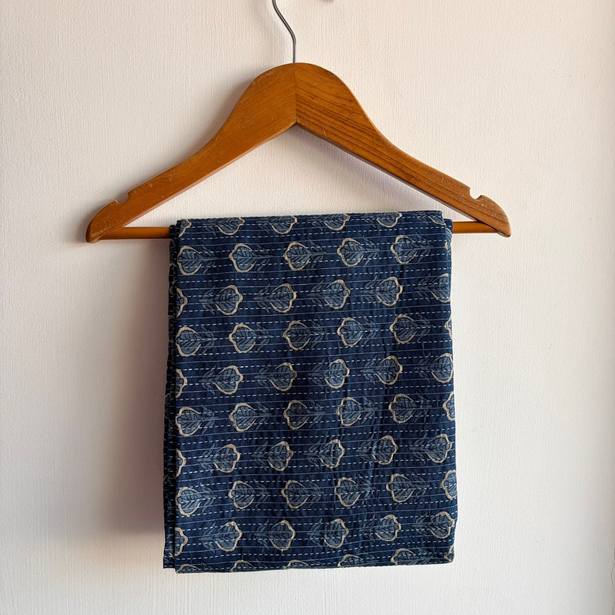 Navy-Blue Floral Printed Kantha Cotton Kaftan Loungewear Pyjama Set | Free Size |